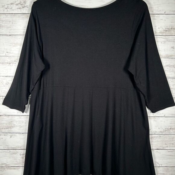 Joan Vass Long Black Tunic Top With Side Slits 1X - Picture 6 of 8